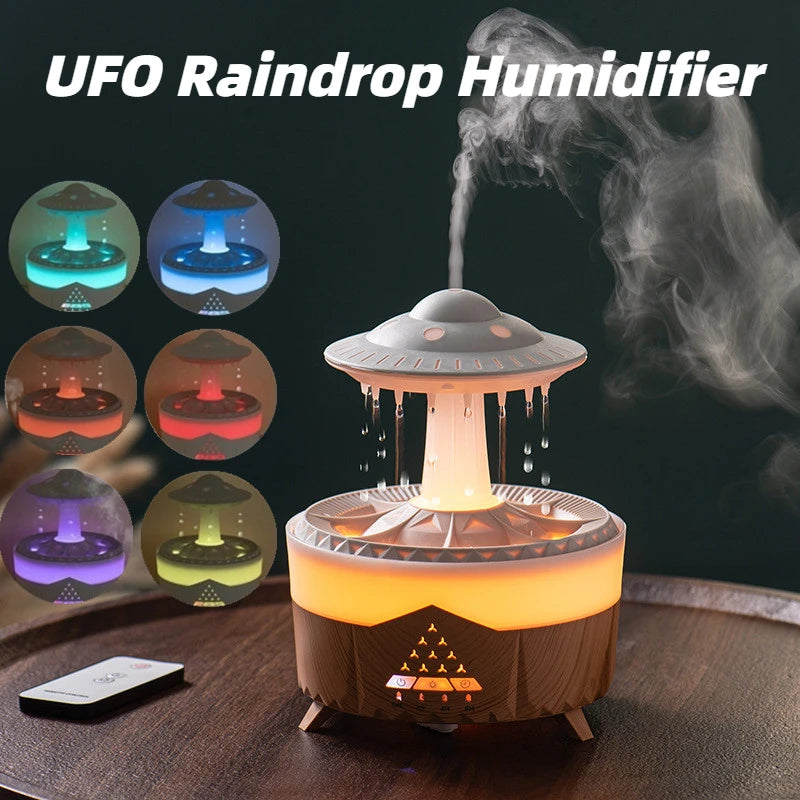 UFO Raindrop Humidifier with RGB LED Night Light & Essential Oil Diffuser